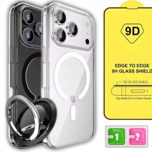 ETUI DO IPHONE 17 PRO CASE + SZKŁO 9H WZMACNIANE 360°CLEAR + UCHWYT RING
