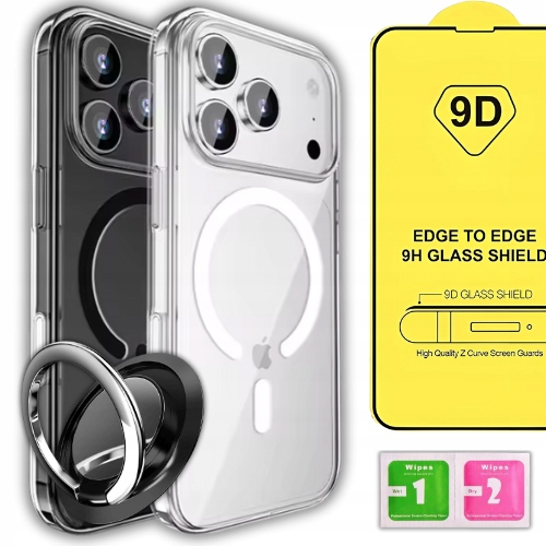 ETUI DO IPHONE 17 PRO CASE + SZKŁO 9H WZMACNIANE 360°CLEAR + UCHWYT RING