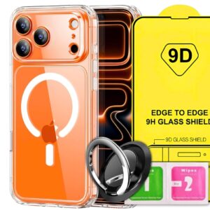 ETUI DO IPHONE 17 PRO MAX CASE + SZKŁO 9H WZMACNIANE 360°CLEAR +UCHWYT RING