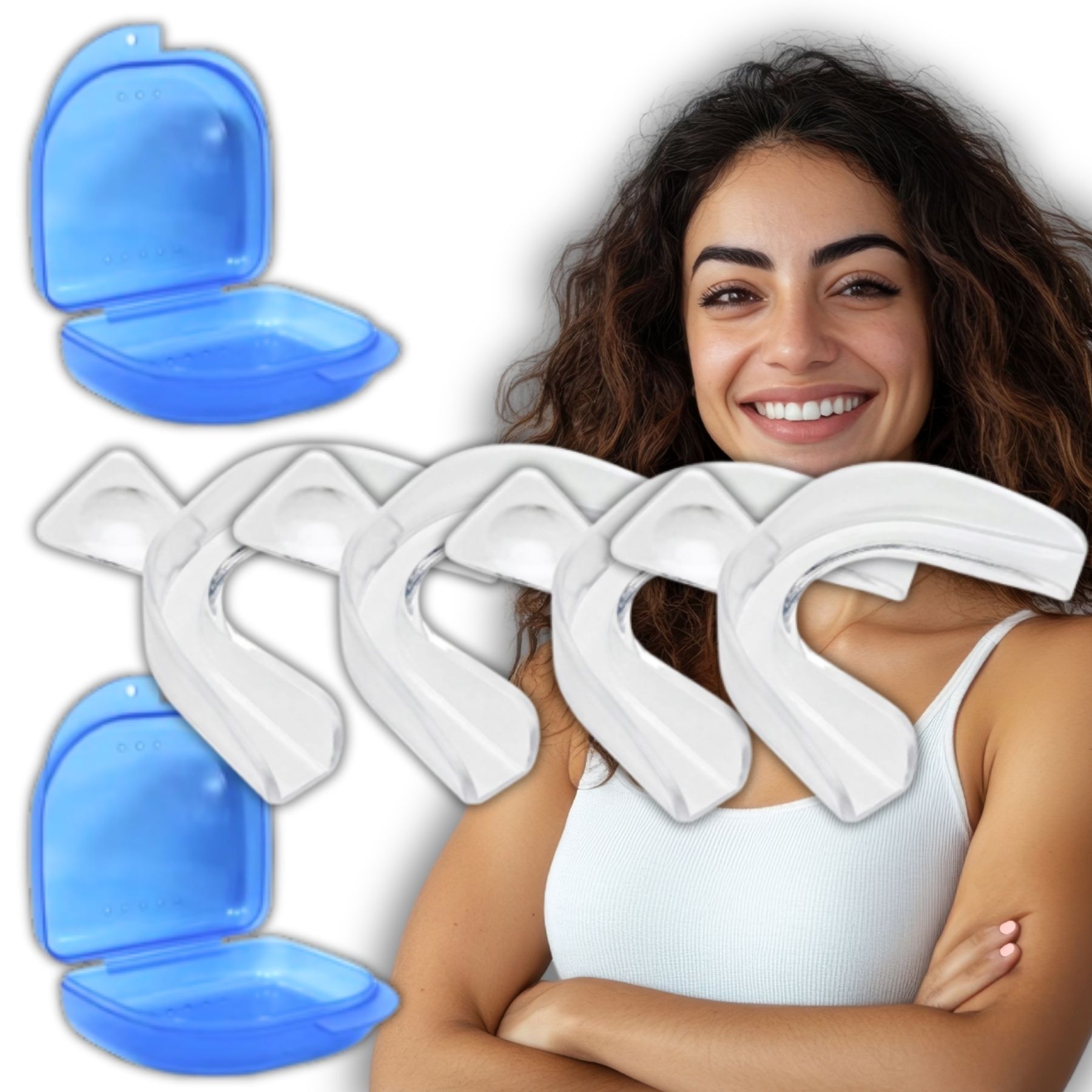 4x NAKŁADKA SZYNA RELAKSACYJNA NA BRUKSIZM ZGRZYTANIE + 2x ETUI NIEBIESKIE