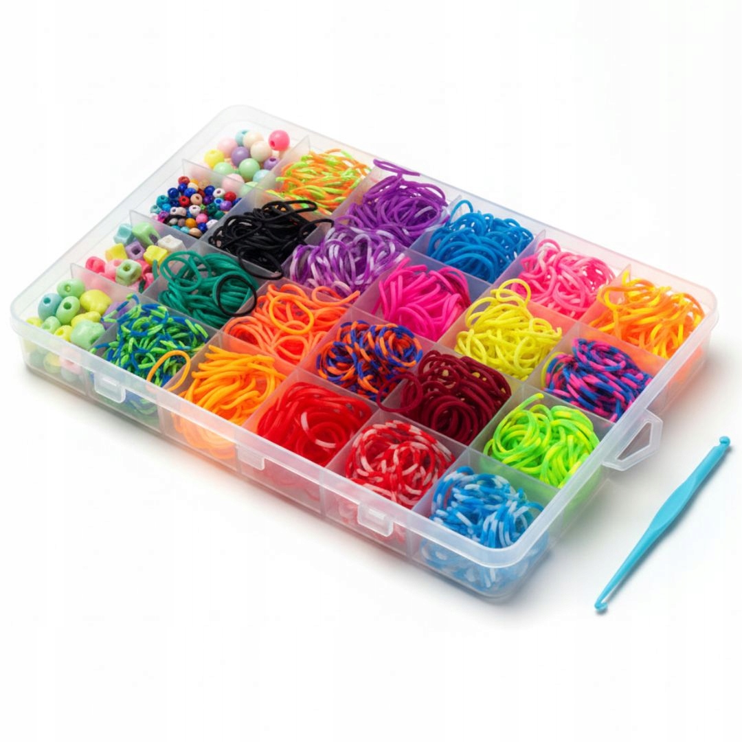 GUMKI DO ROBIENIA BRANSOLETEK BIŻUTERII ZESTAW GUMEK LOOM BANDS ETUI 1000 - obrazek 6